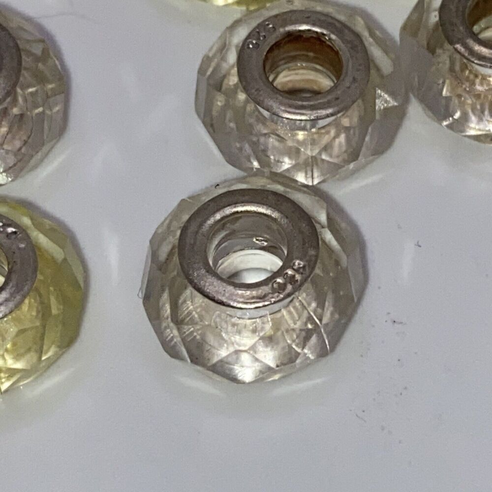925 Silver Multicolor Vintage Murano Style Bead Charm 1/2” Lot Clear Yellow - Picture 6 of 13